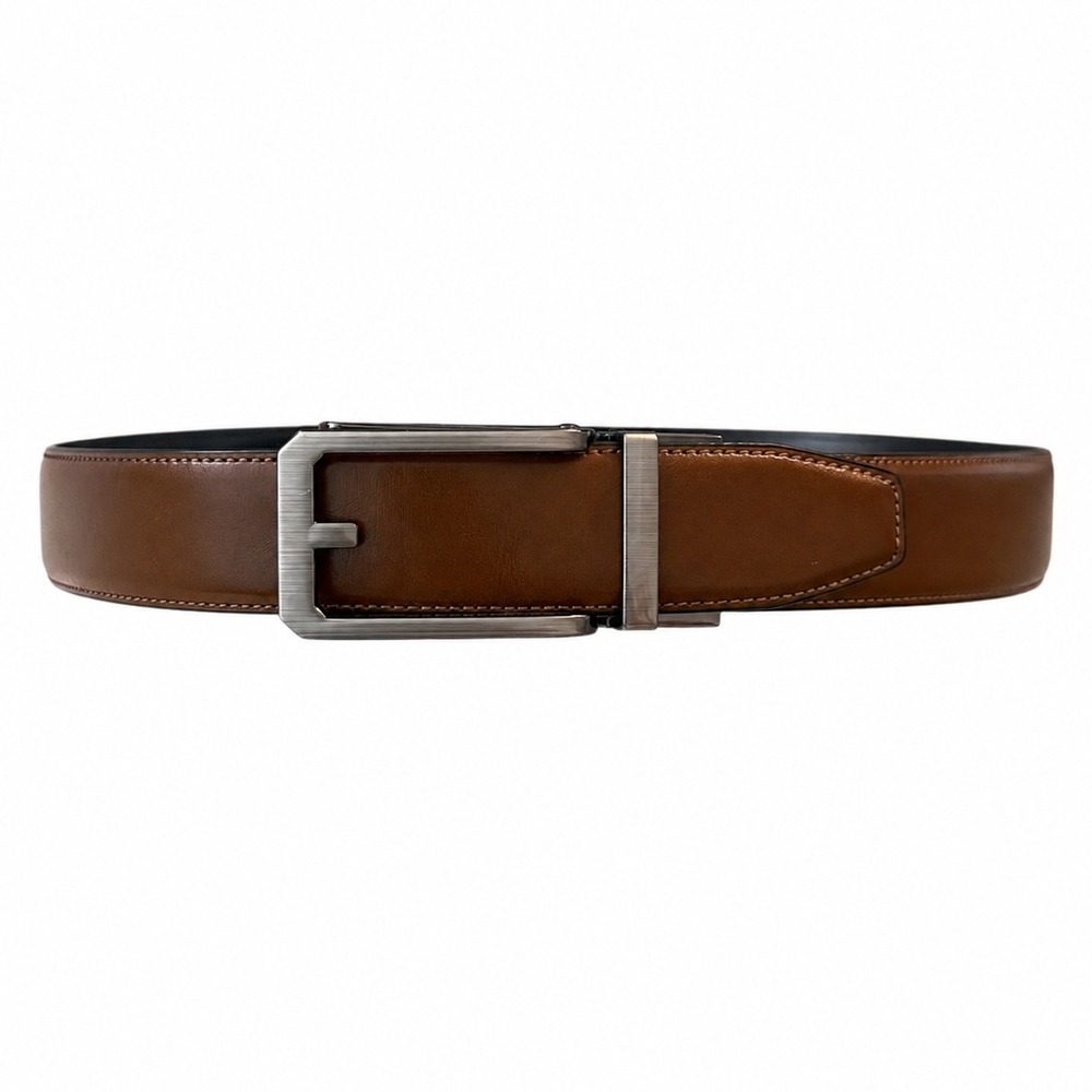 Perry Ellis Dress Belt Men Small Brown Leather 1 1/8 Inch Ratchet Buckle 30/32